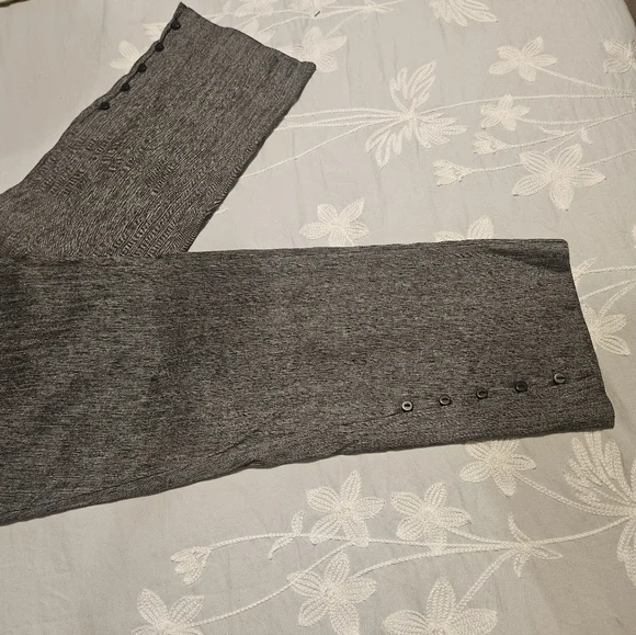 Gray Striped Textured Womens Mid Rise Pants With Cute Buttons On Each Leg - Picture 4 of 6